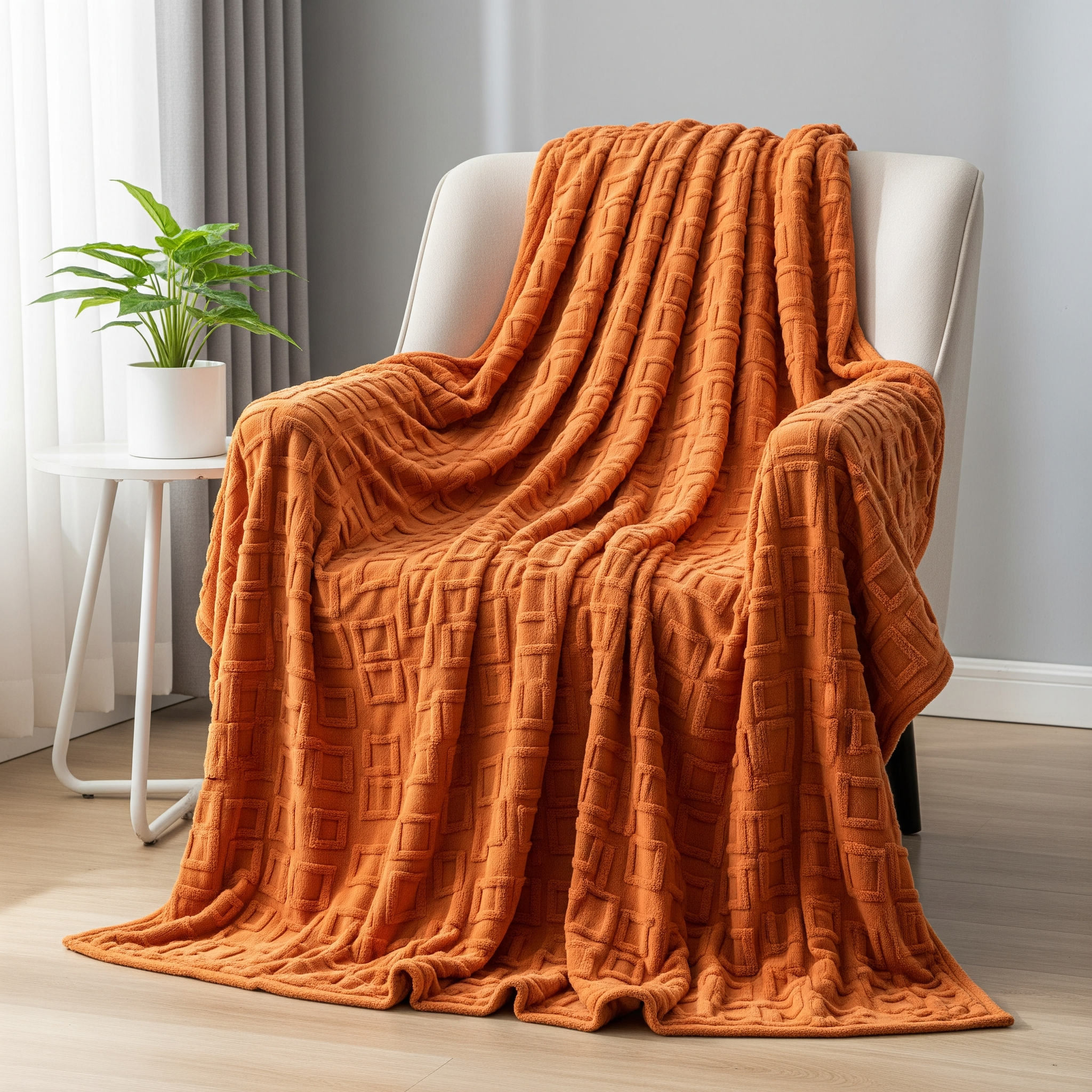 Throw Blanket With Structured Jacquard Pattern