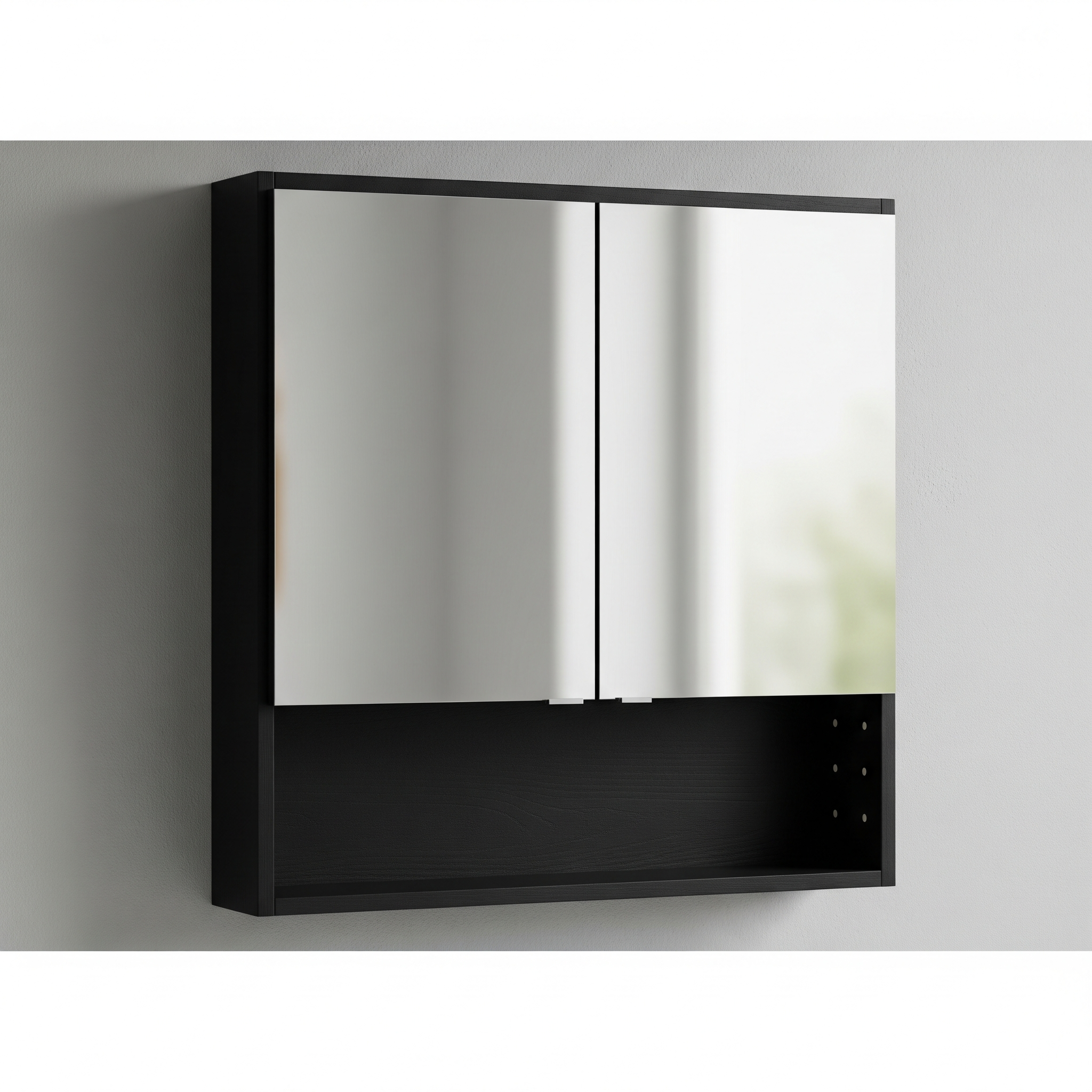 Wall Cabinet With Mirror Doors and Adjustable Interior Shelf