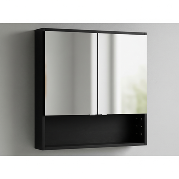 Wall Cabinet With Mirror Doors and Adjustable Interior Shelf