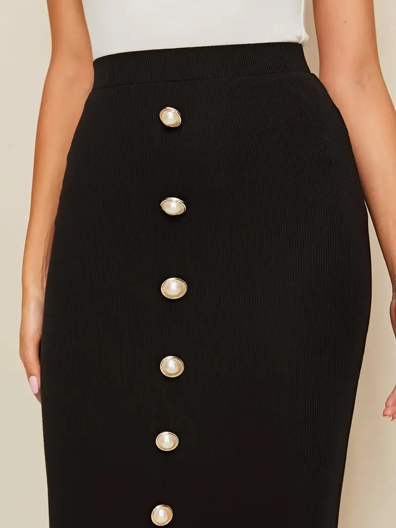 Button-Down Pencil Midi Skirt