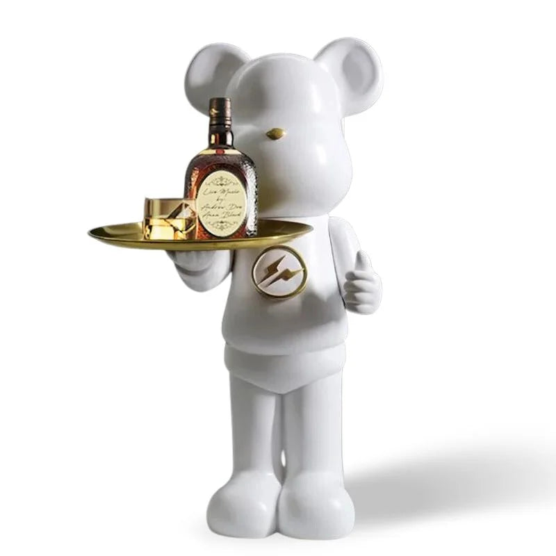 Bear Figure Sculpture with Built-In Display Tray