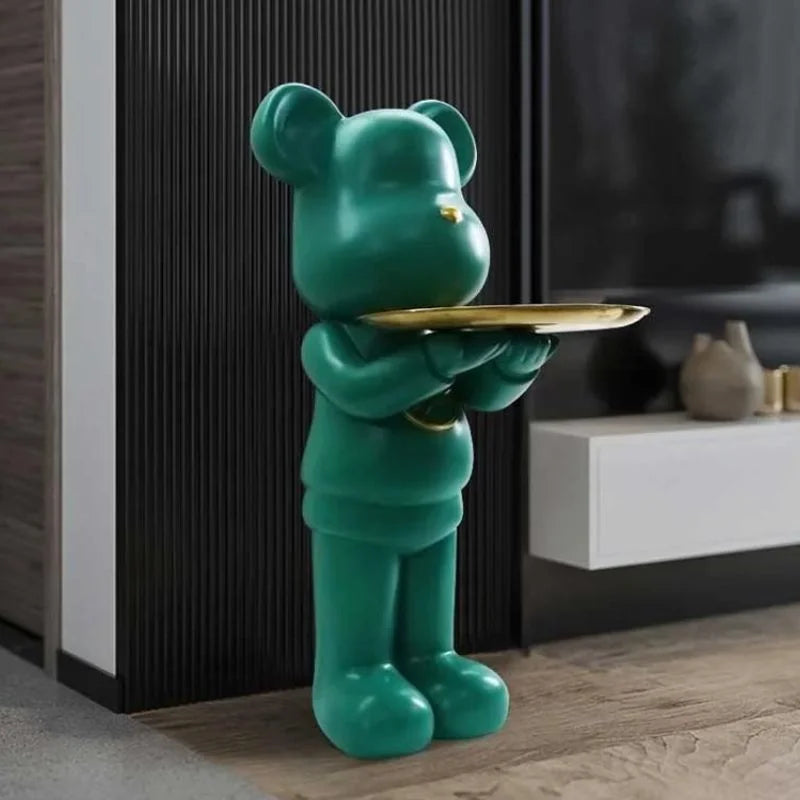 Bear Figure Sculpture with Built-In Display Tray