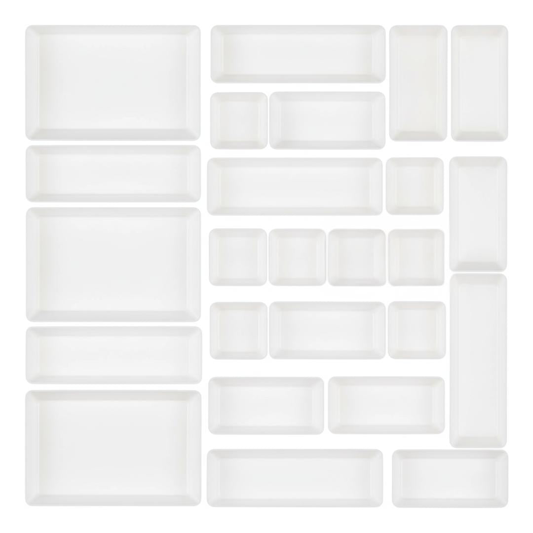 Organizer Set With 25 Multi Size Trays For Drawer Storage