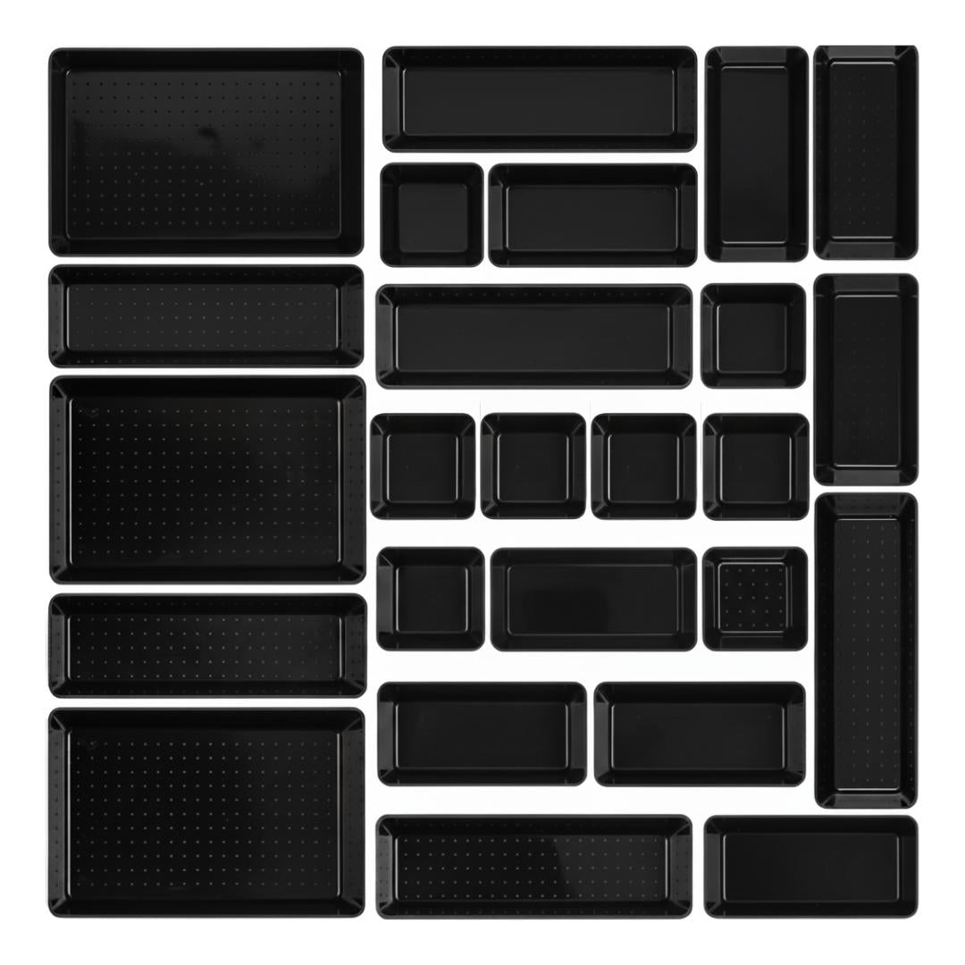 Organizer Set With 25 Multi Size Trays For Drawer Storage