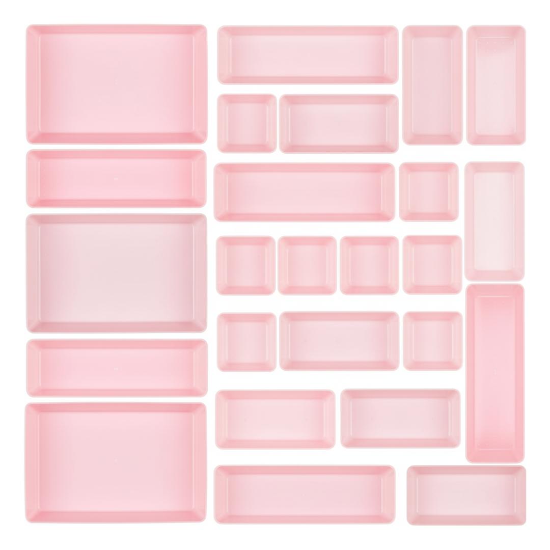 Organizer Set With 25 Multi Size Trays For Drawer Storage