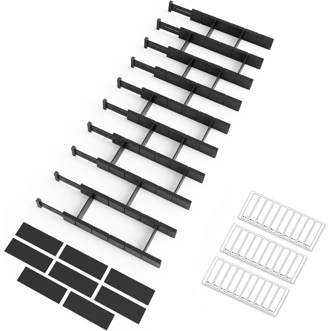 Organizer Set With Expandable Bamboo Dividers For Drawer Storage