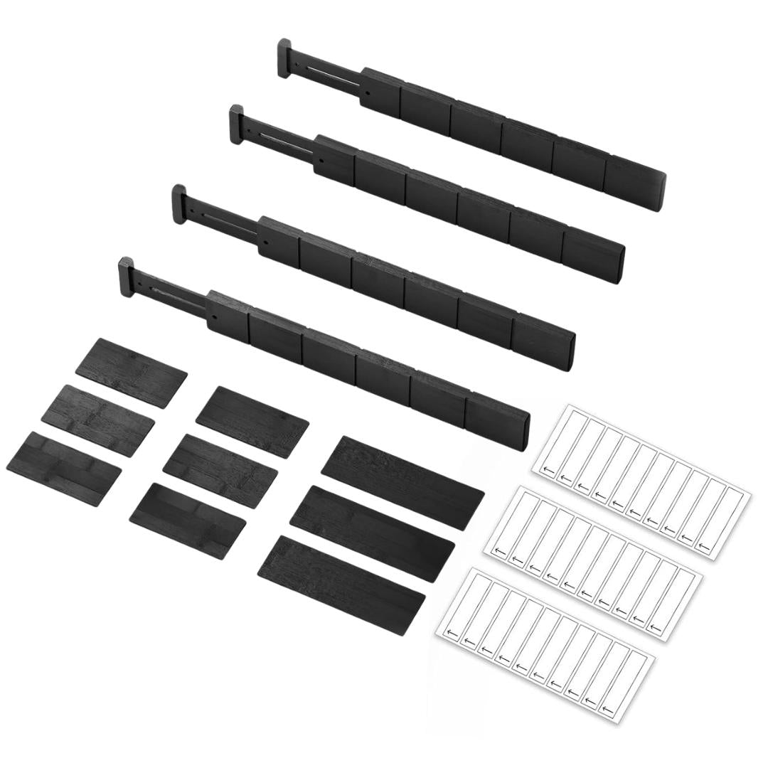 Organizer Set With Expandable Bamboo Dividers For Drawer Storage