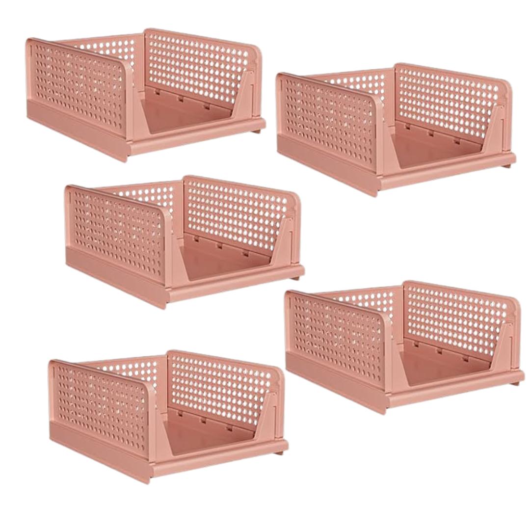 Organizer Set With Five Modular Bins for Closet, Desk and Floor Storage