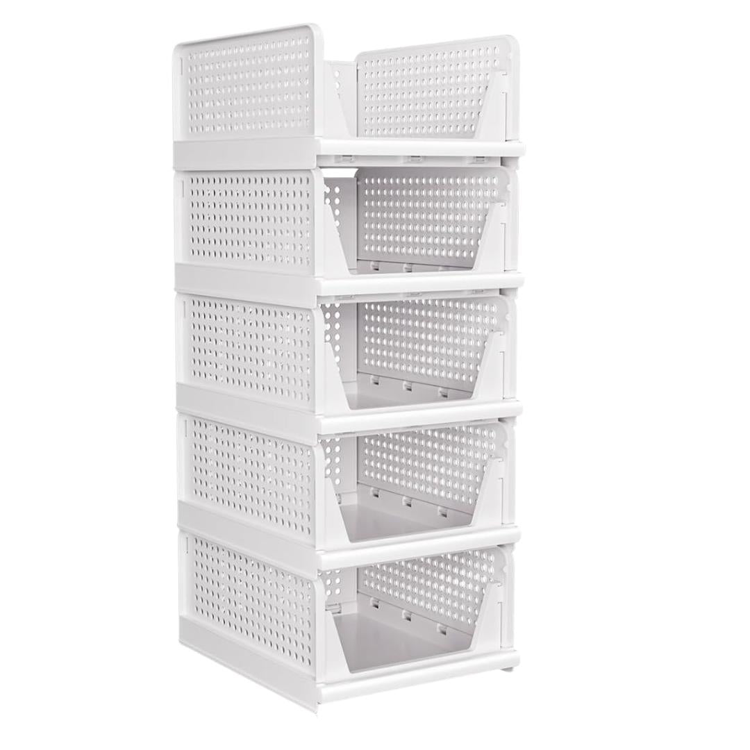 Organizer Set With Five Modular Bins for Closet, Desk and Floor Storage