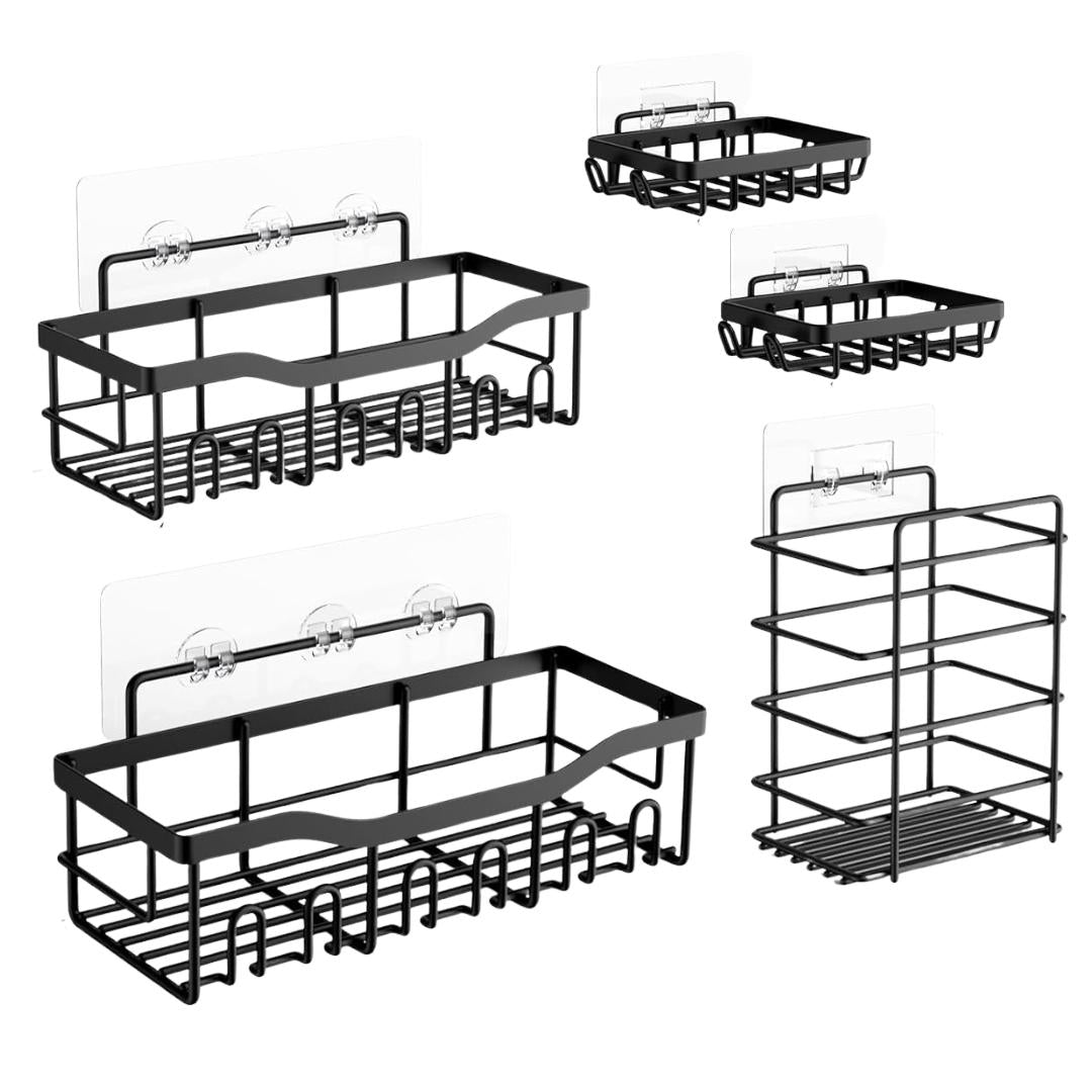 Organizer Set With Five Stainless Steel Caddies for Bathroom and Kitchen