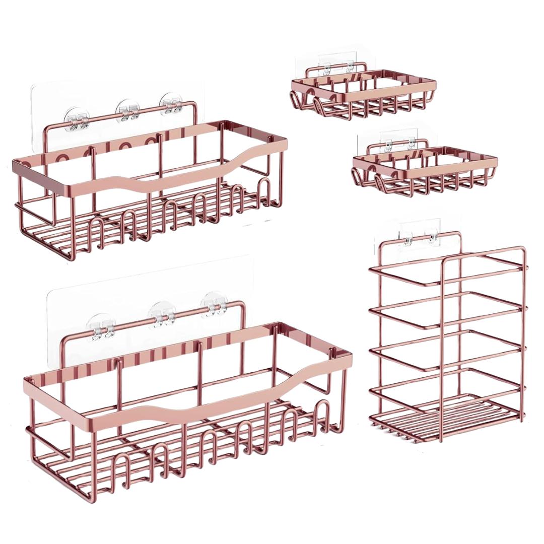 Organizer Set With Five Stainless Steel Caddies for Bathroom and Kitchen