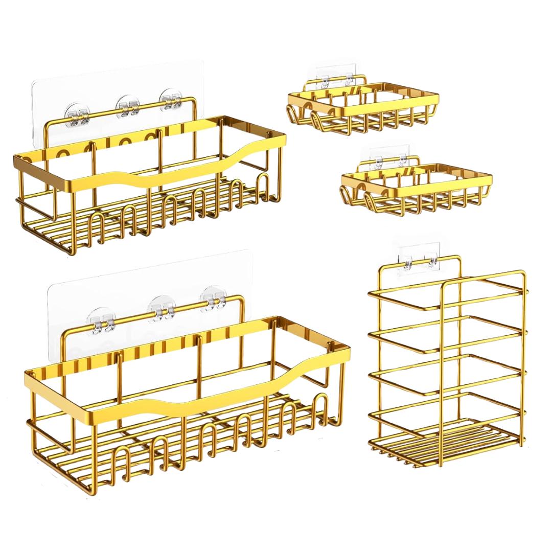 Organizer Set With Five Stainless Steel Caddies for Bathroom and Kitchen