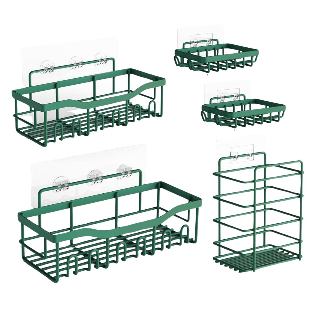 Organizer Set With Five Stainless Steel Caddies for Bathroom and Kitchen