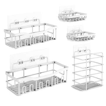 Organizer Set With Five Stainless Steel Caddies for Bathroom and Kitchen