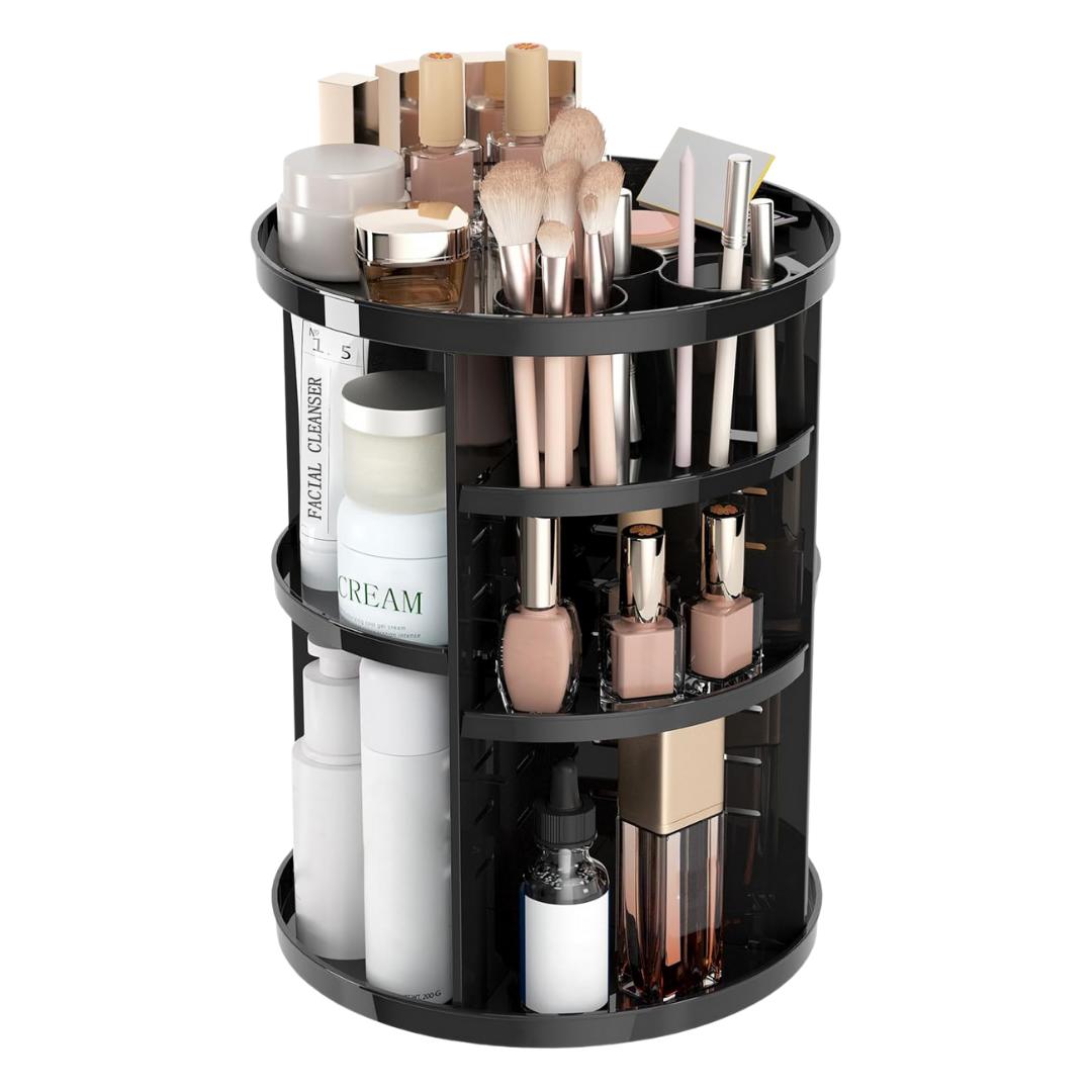 Organizer With 360° Rotation and Adjustable Trays For Makeup Storage