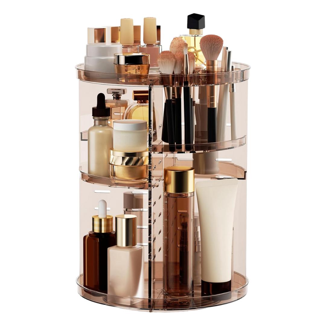 Organizer With 360° Rotation and Adjustable Trays For Makeup Storage