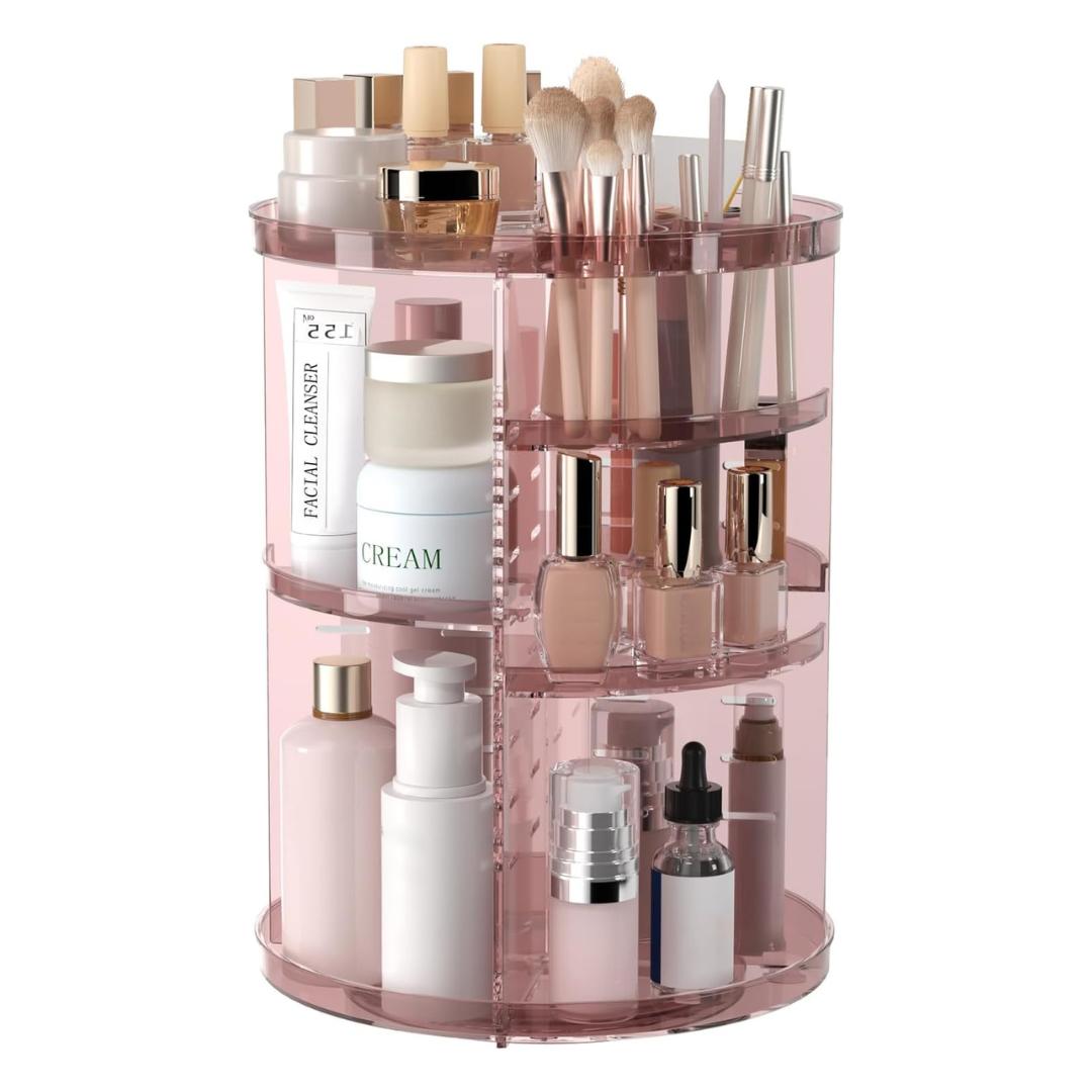 Organizer With 360° Rotation and Adjustable Trays For Makeup Storage