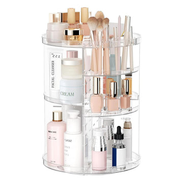 Organizer With 360° Rotation and Adjustable Trays For Makeup Storage