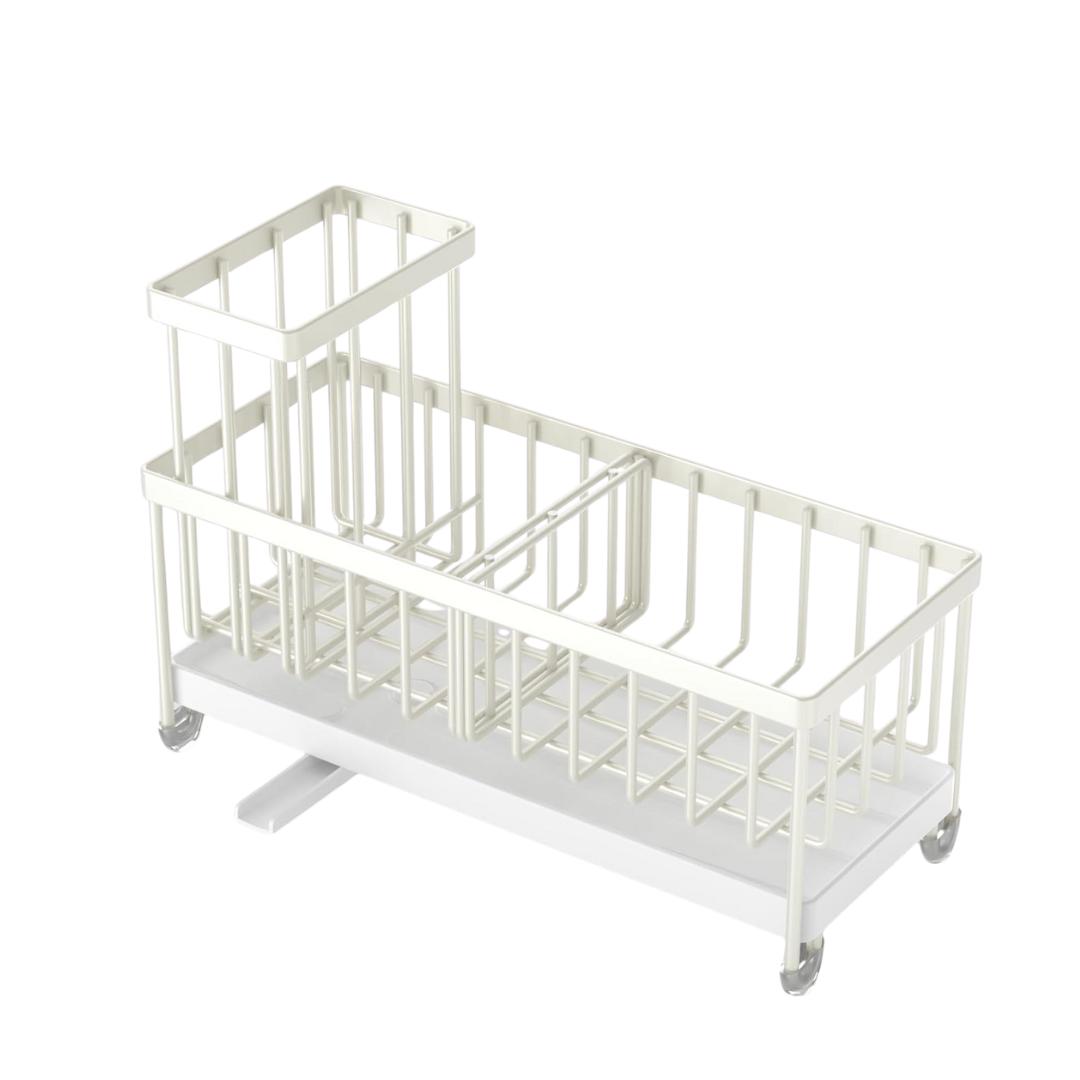 Organizer With Rotating Drain Spout and Three Sinkside Storage Compartments