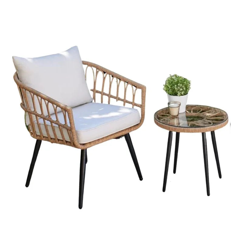 Woven Rattan Outdoor Cafe Seating Set