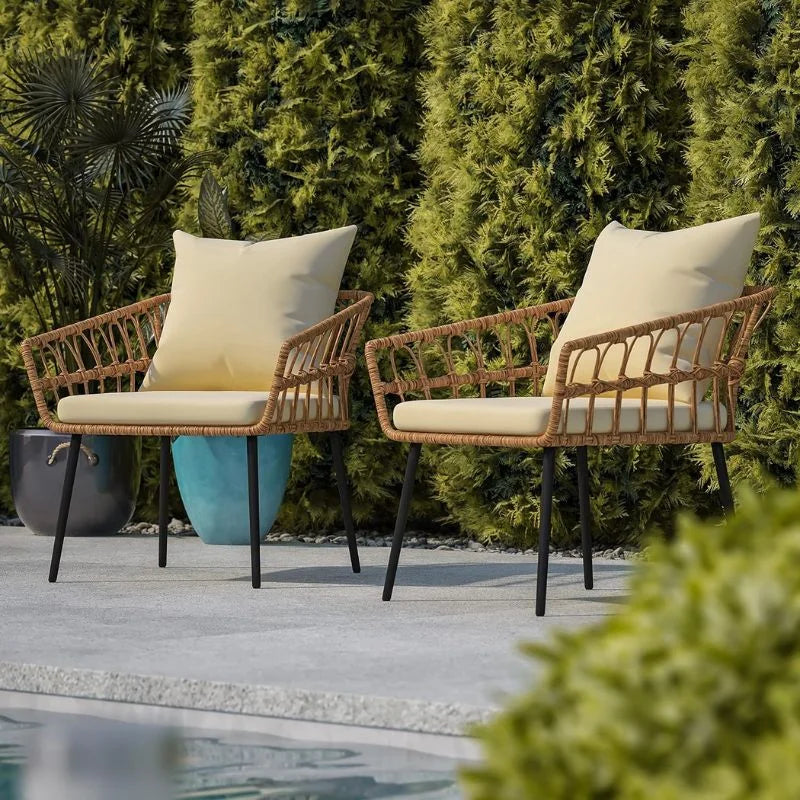 Woven Rattan Outdoor Cafe Seating Set
