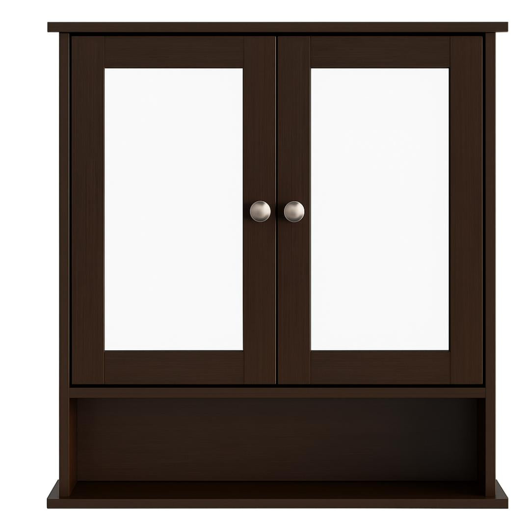 Wall Cabinet With Mirror Doors and Adjustable Interior Shelf