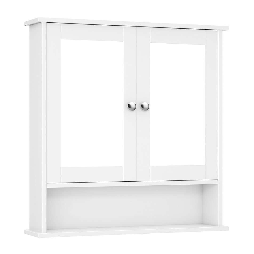 Wall Cabinet With Mirror Doors and Adjustable Interior Shelf