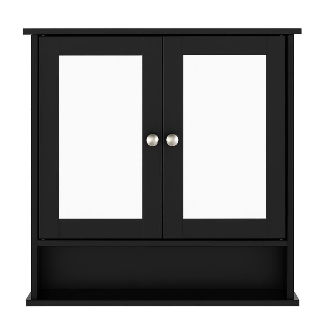 Wall Cabinet With Mirror Doors and Adjustable Interior Shelf
